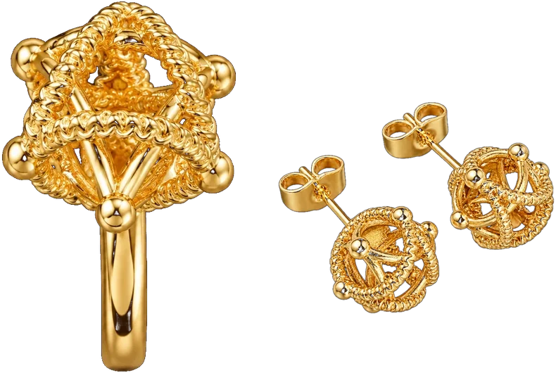 Pack Cyclone : boucles d&rsquo;oreilles et bague Cyclone plaqu&eacute; or 18K