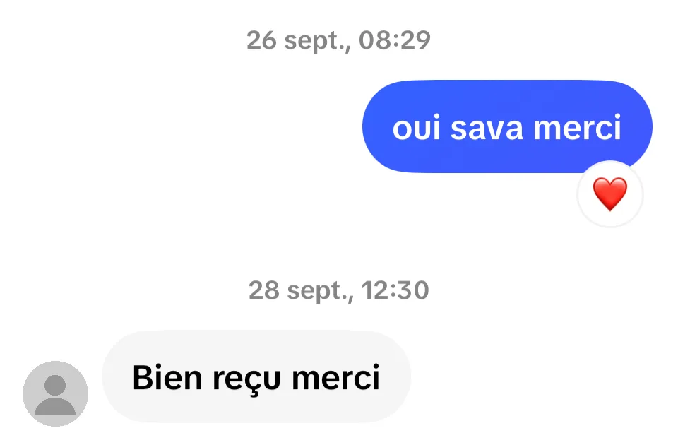 Message d'un client : bien reçu merci